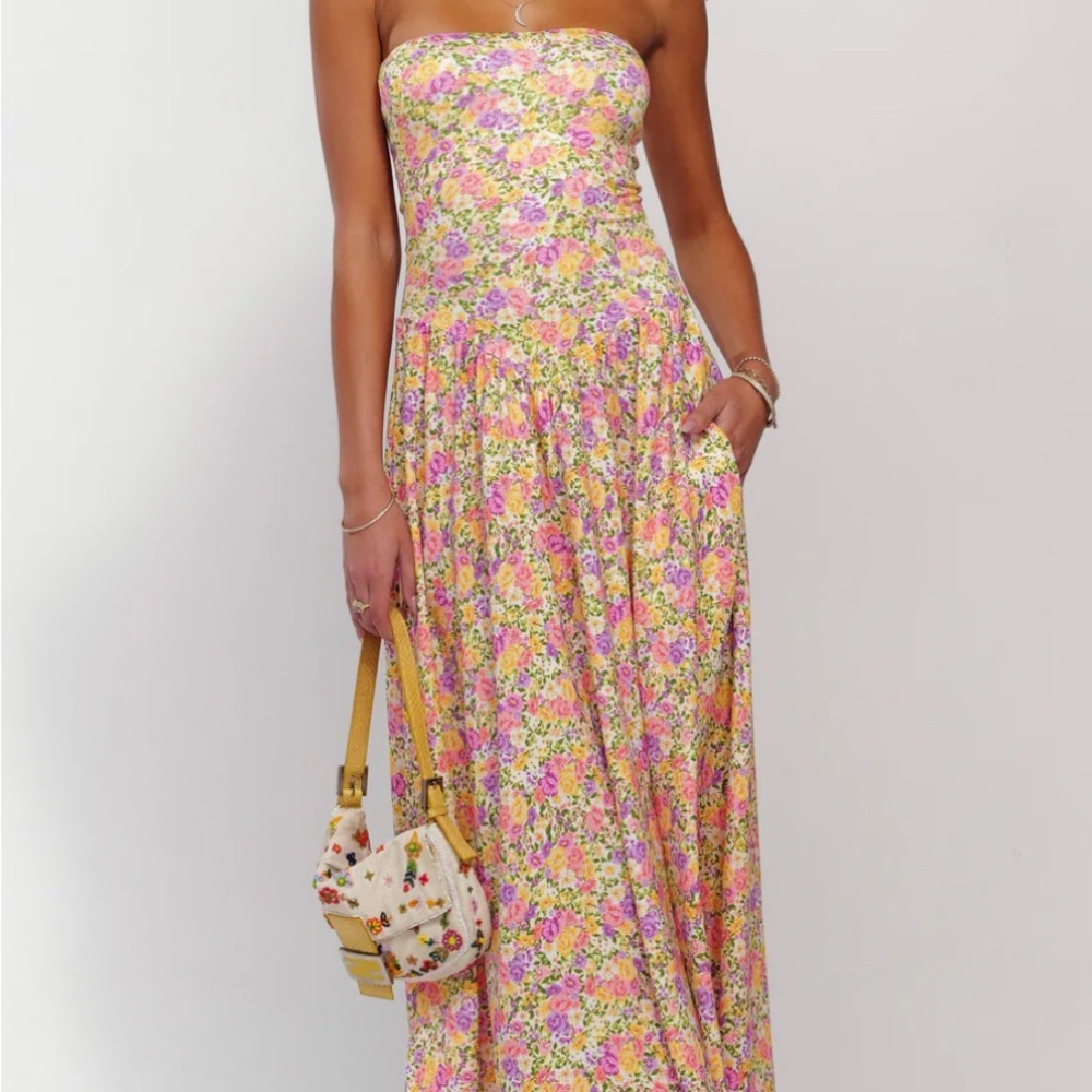 RESA Strapless Floral Maxi Dress in Yellow and Pink